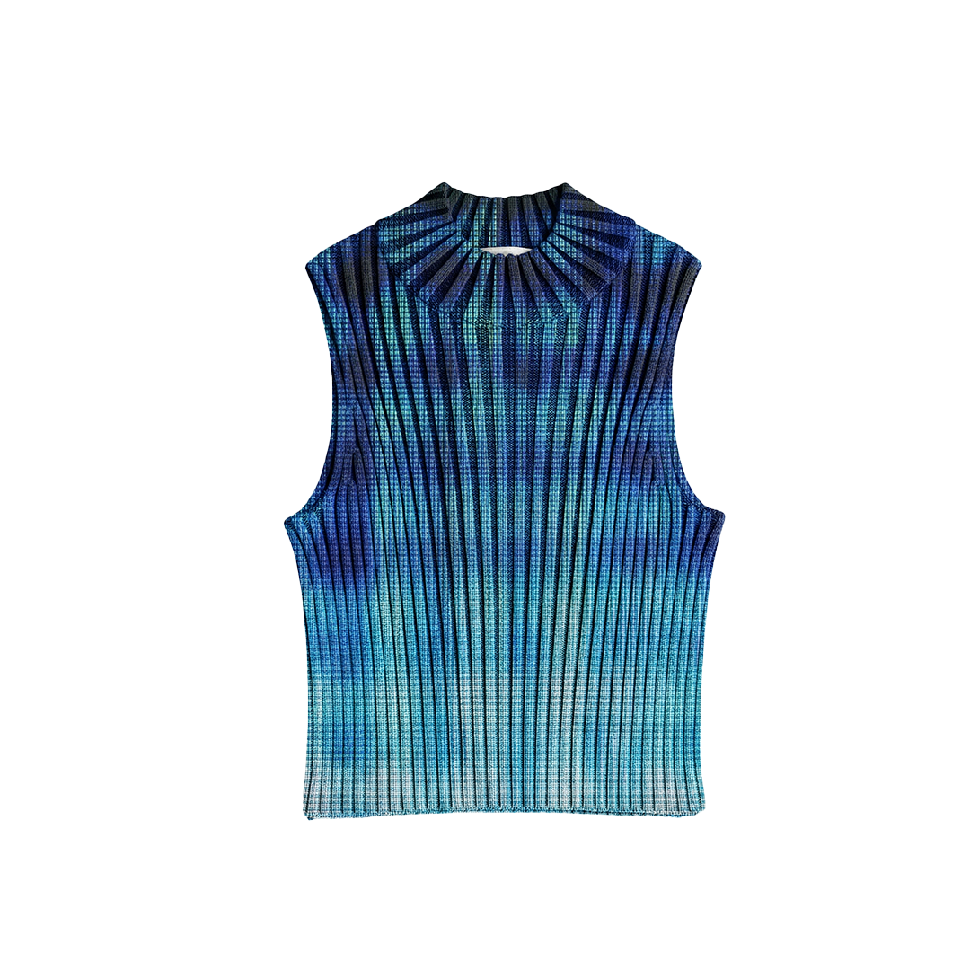 VERTICAL RIB-KNIT VEST (BLUE HALFTONE)